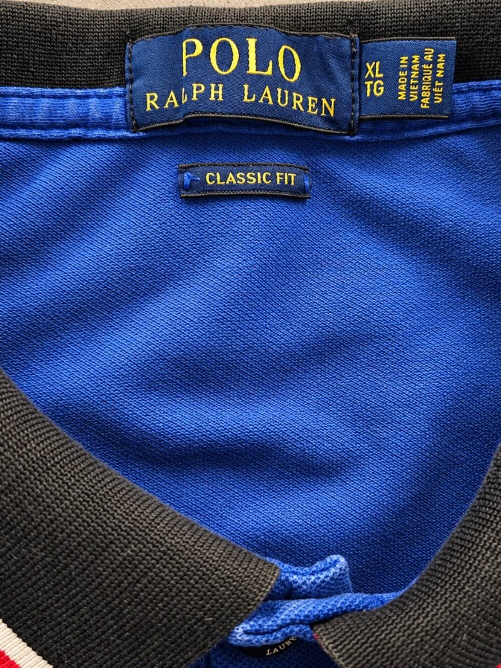 Polo Ralph Lauren Blue Polo Shirt XL Black Red Tipped Collar Pony Logo - Picture 3 of 8